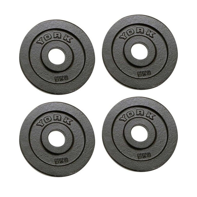 York 4x 5kg Hammertone Cast Iron Olympic Plates