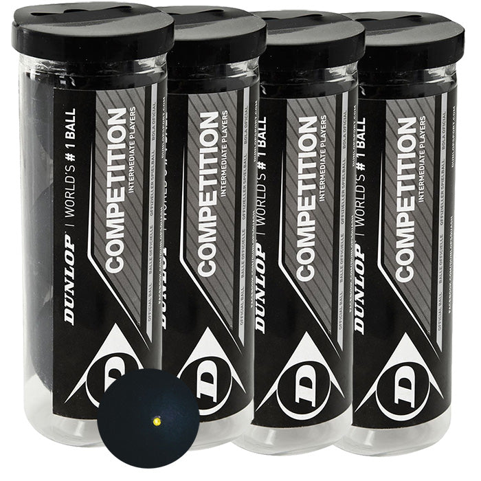 Dunlop Competition Squash Balls- 1 dozen (4 x3 Ball Tube)